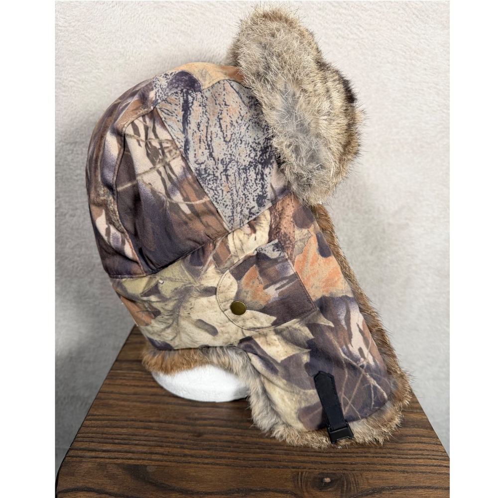 American Classics Camo Trapper Hat Real Rabbit Fur Aviator Cap XL Camouflage